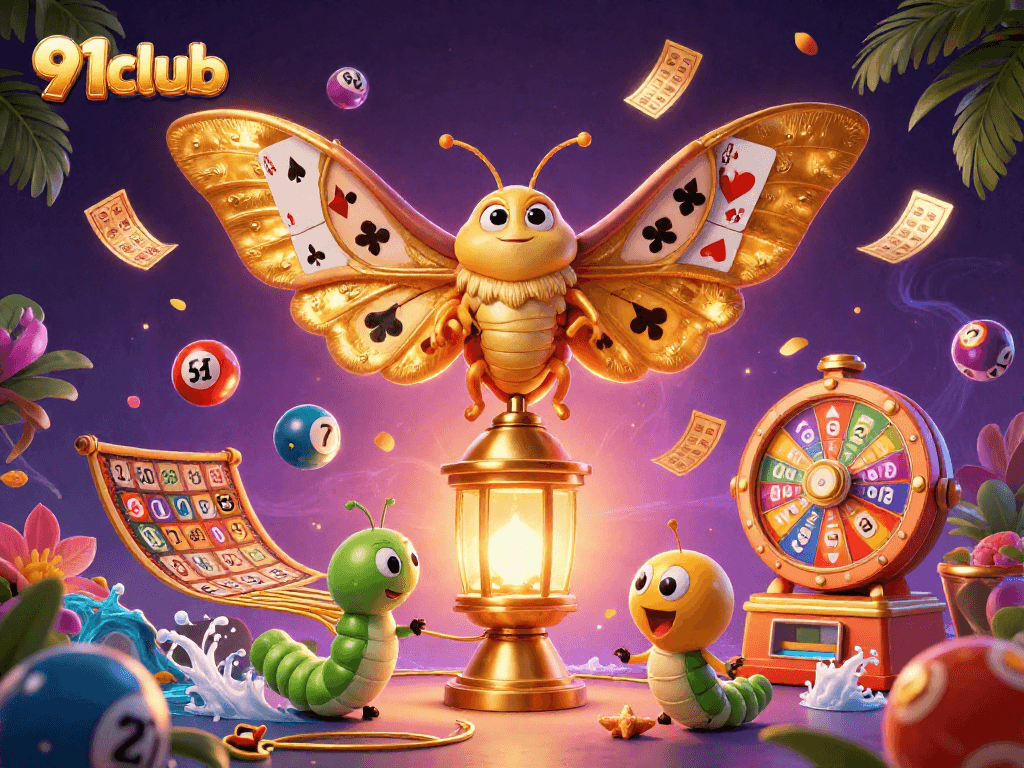 Predict colors in 91club's engaging illustration featuring lottery games and vibrant casino elements.