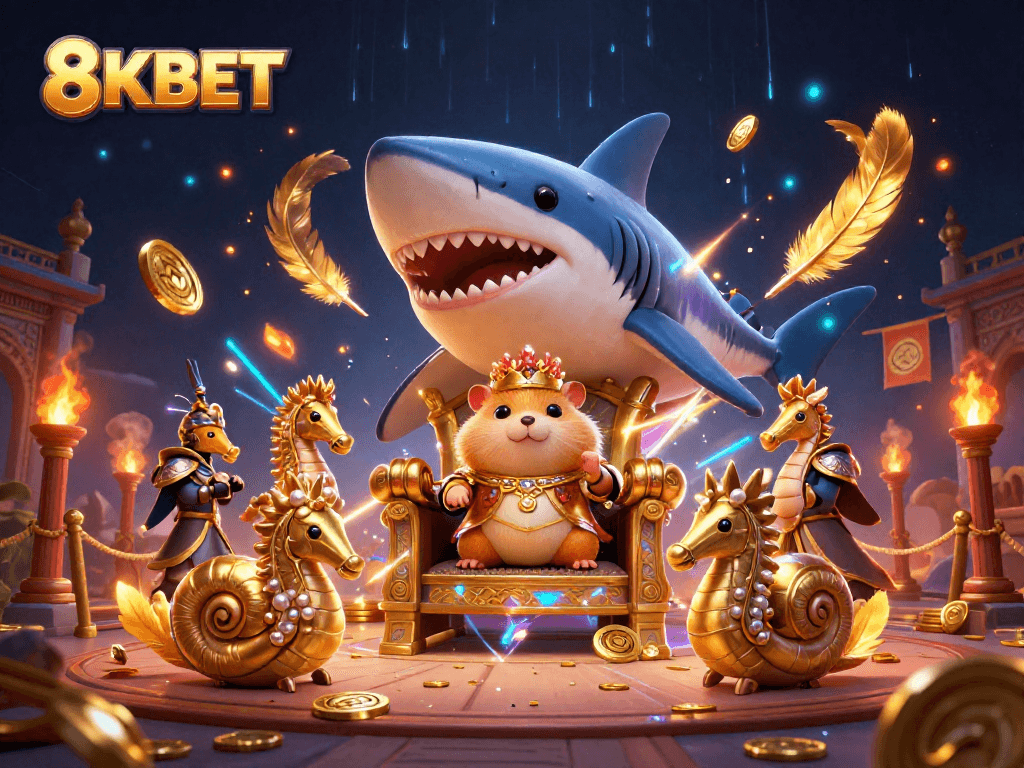 Engage with 8KBET for thrilling casino experiences featuring a golden hamster king and immersive gaming elements.