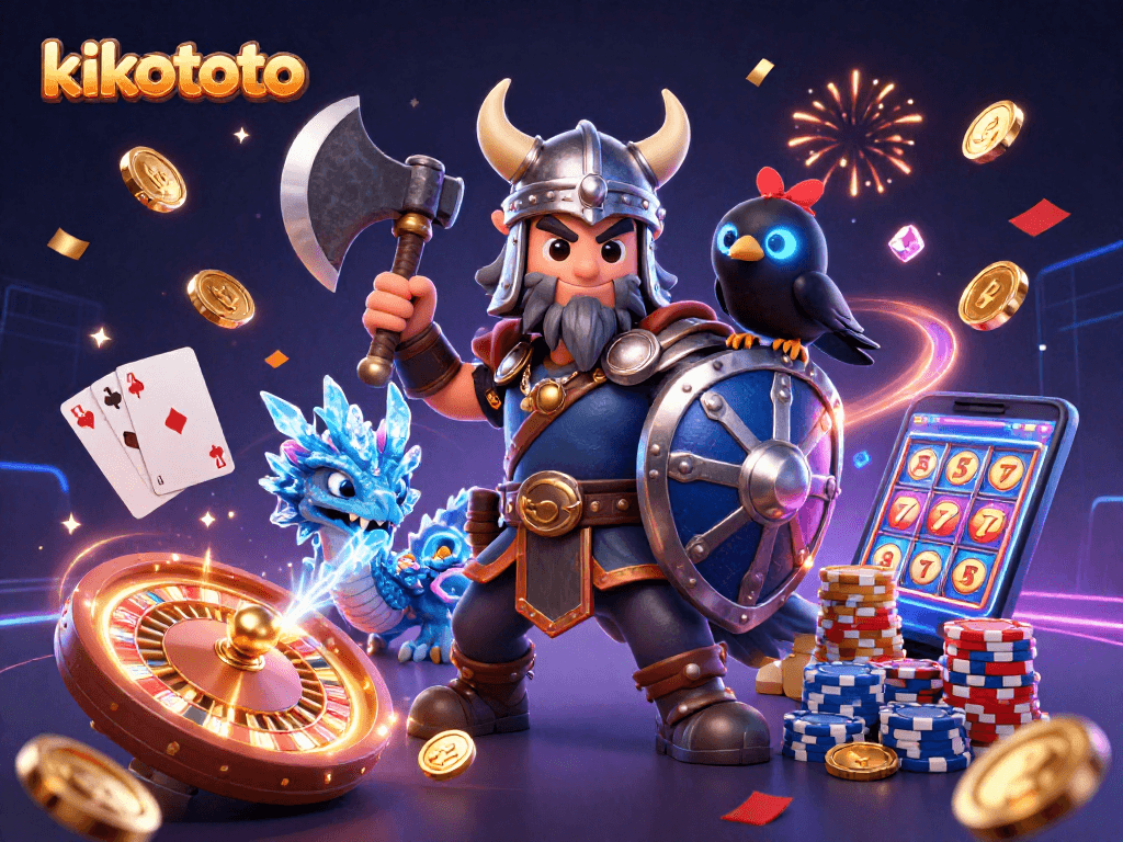 Kikototo menghadirkan pengalaman bermain slot online dengan simbol keberuntungan ditampilkan dalam ilustrasi 3D yang dinamis.