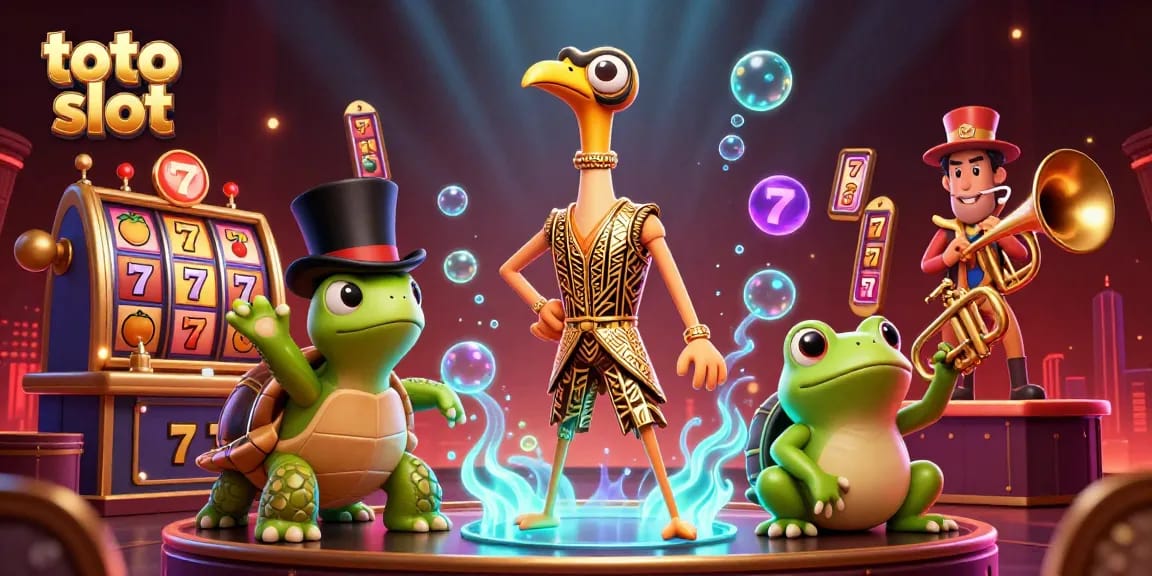 Experience the thrill of toto slot with a vibrant illustration of a jazz-themed casino scene.