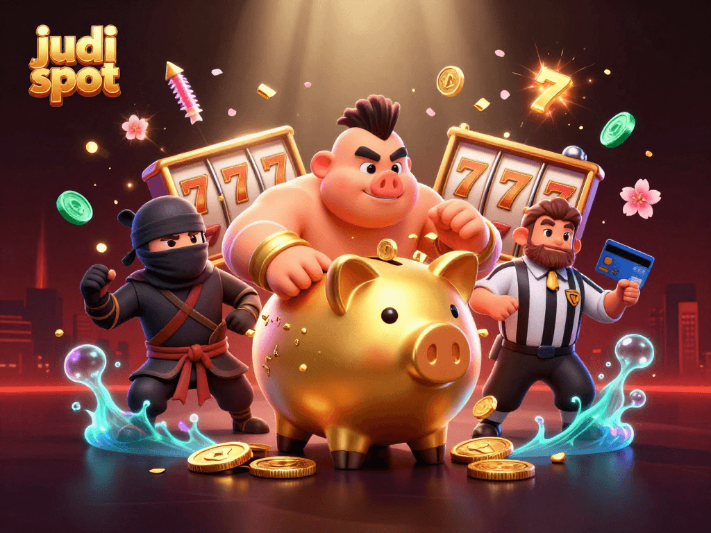Menangkan judi slot dengan berbagai simbol keberuntungan seperti celengan emas dan karakter menarik lainnya.