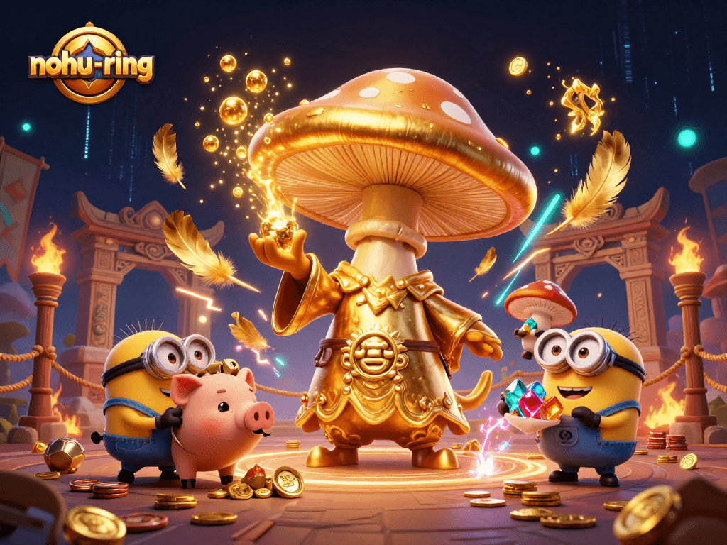 Winning treasures in nohu-ring with magical characters and vibrant casino elements.