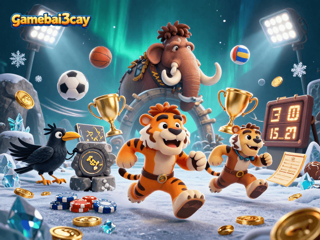Experience the excitement at gamebai3cay with prehistoric characters engaging in thrilling gameplay.