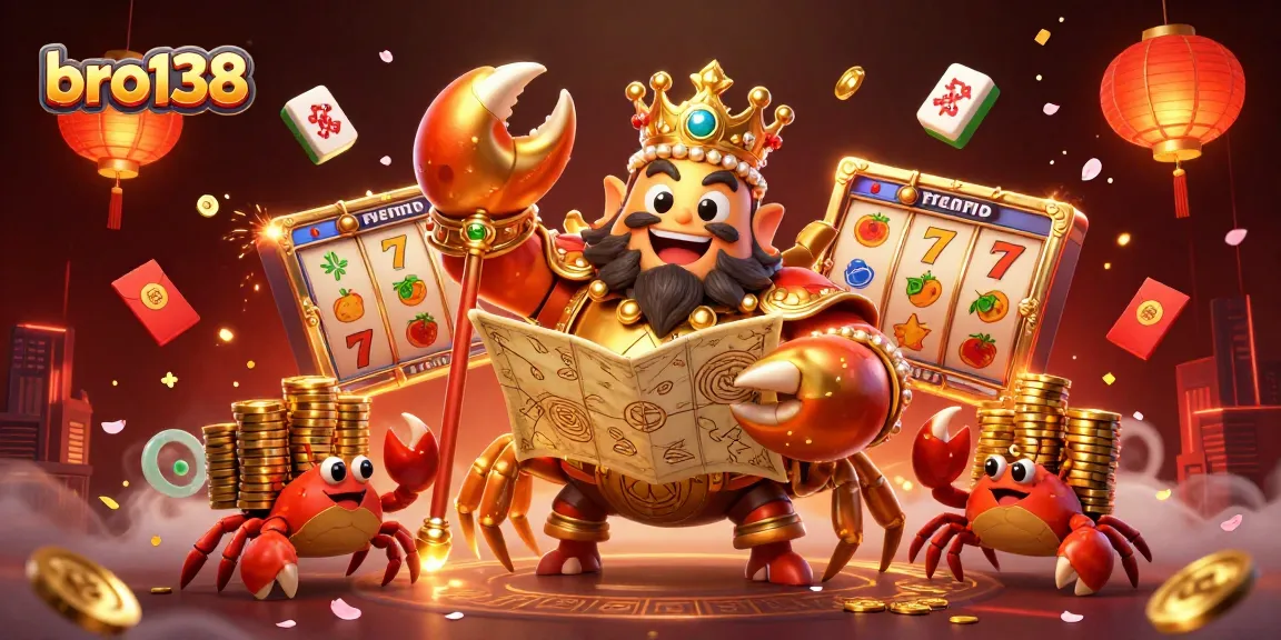 Bermain di bro138 dengan kekayaan emas, slot, dan karakter pemenang dalam ilustrasi menarik.