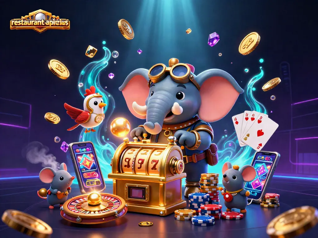 Spin the reels with restaurant-apicius in a vibrant illustrated casino scene featuring exciting slot action.
