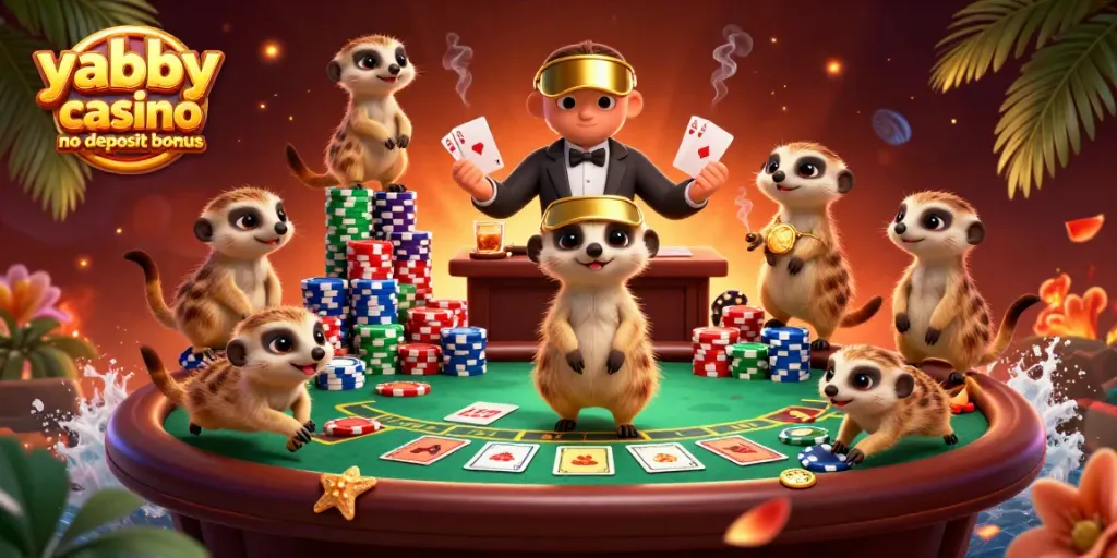 Play with the yabby casino no deposit bonus and win in this vibrant meerkat casino scene!