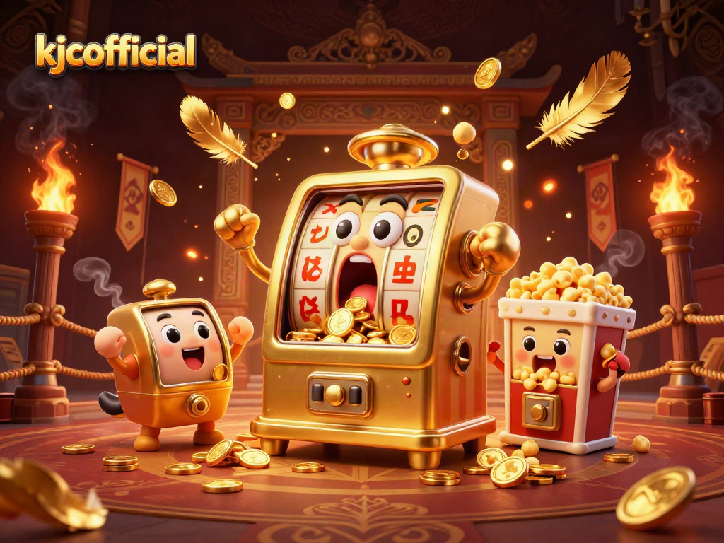 Spin the jackpot with kjcofficial's animated slot machine and cheering characters.