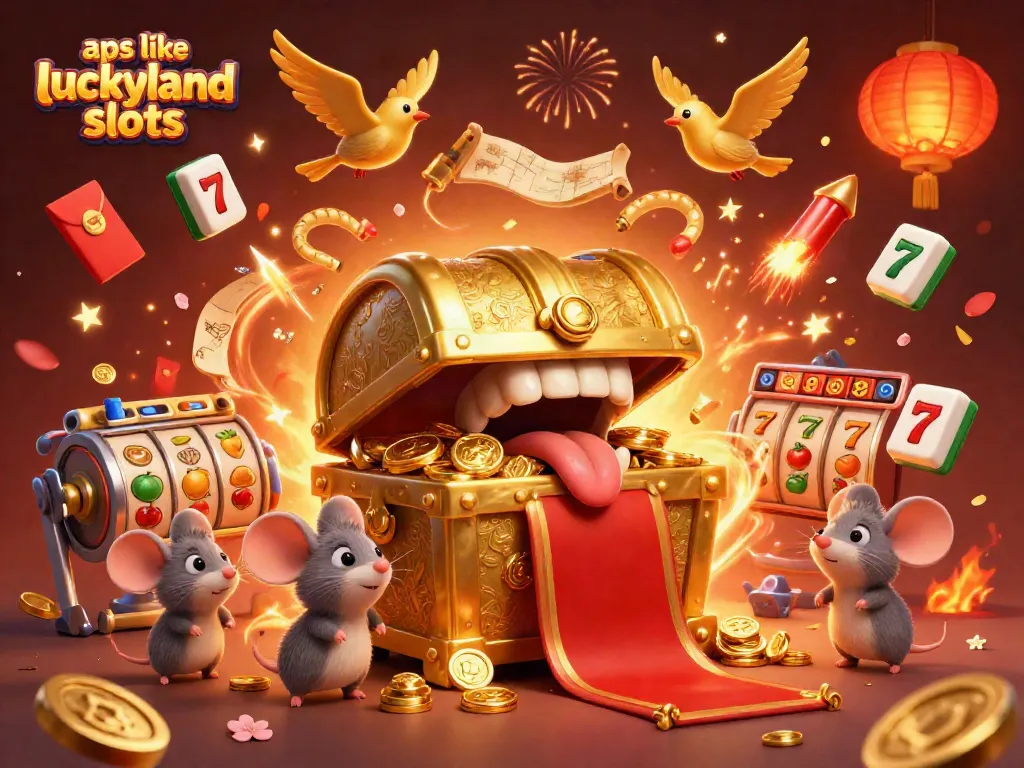 Experience games like apps like luckyland slots with dynamic scenes featuring treasure chests and festive casino elements
