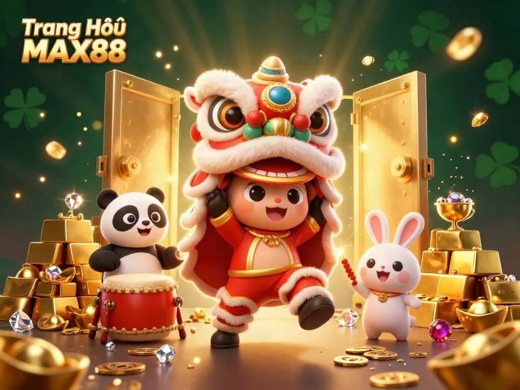 Experience the vibrant energy of Trang Chủ MAX88 with dynamic casino-themed characters and elements.