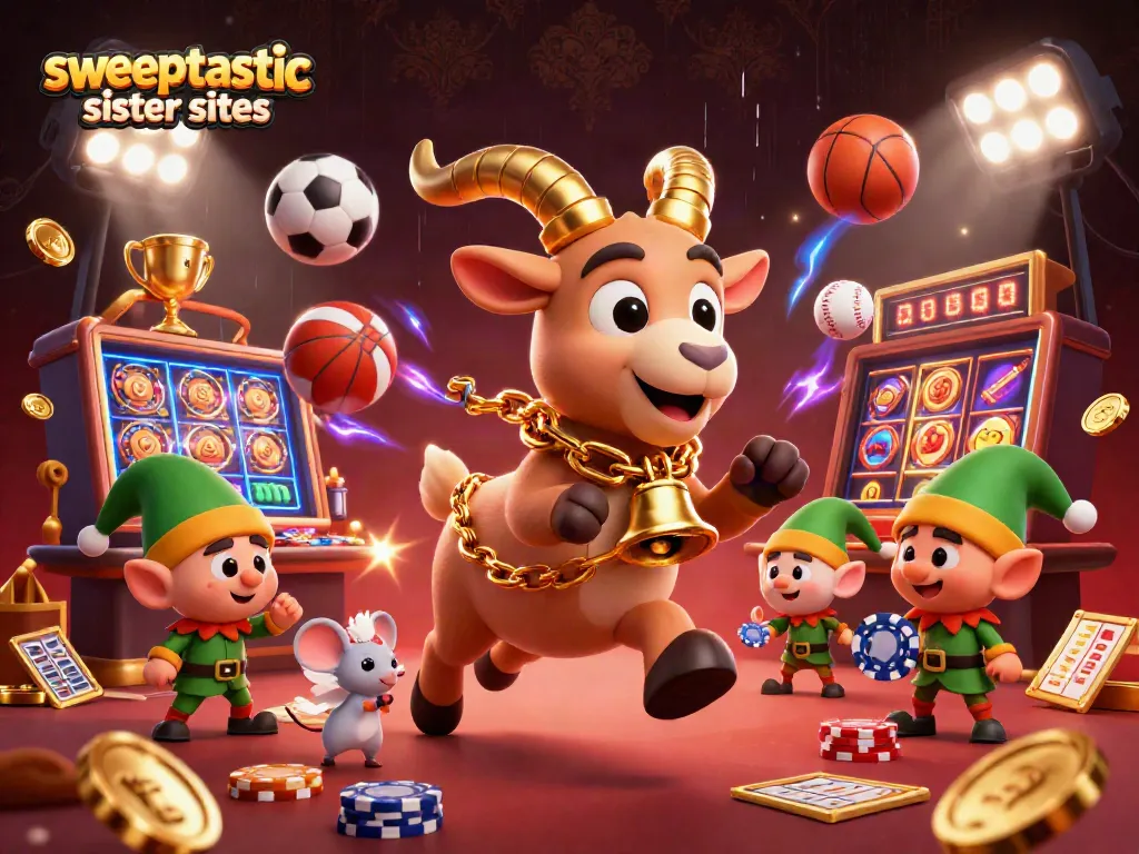 Sweeptastic sister sites bring lively casino fun with Krampus, angel mouse, and gremlins in a dynamic 3D illustration.