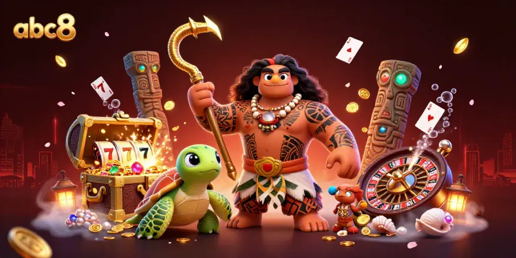 Experience thrilling gameplay with abc8 in this vibrant, dynamic casino-themed illustration.