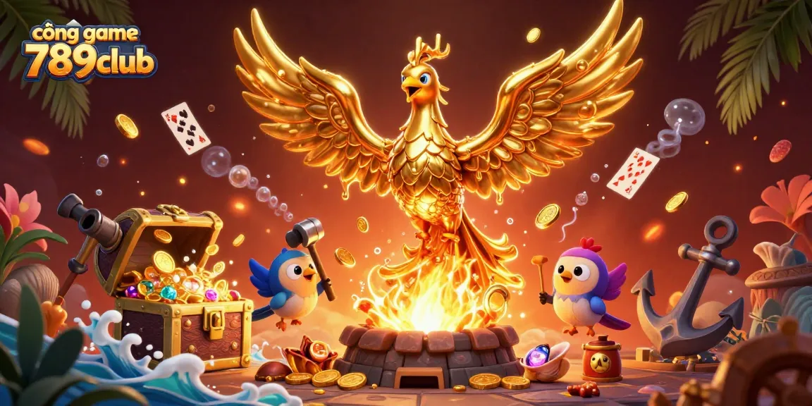 Experience the excitement of cổng game 789club with vibrant 3D action illustrating golden treasures and lively casino elements.
