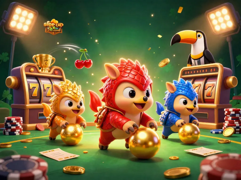 Engage with slot gacor thailand in an exciting 3D scene featuring rival pangolins rolling golden balls and poker chips.