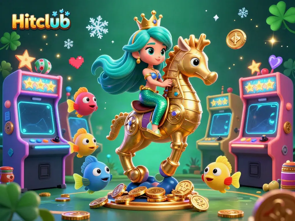 Experience the excitement of Hitclub with a vibrant underwater casino scene featuring a mermaid, seahorse, and colorful game elements.