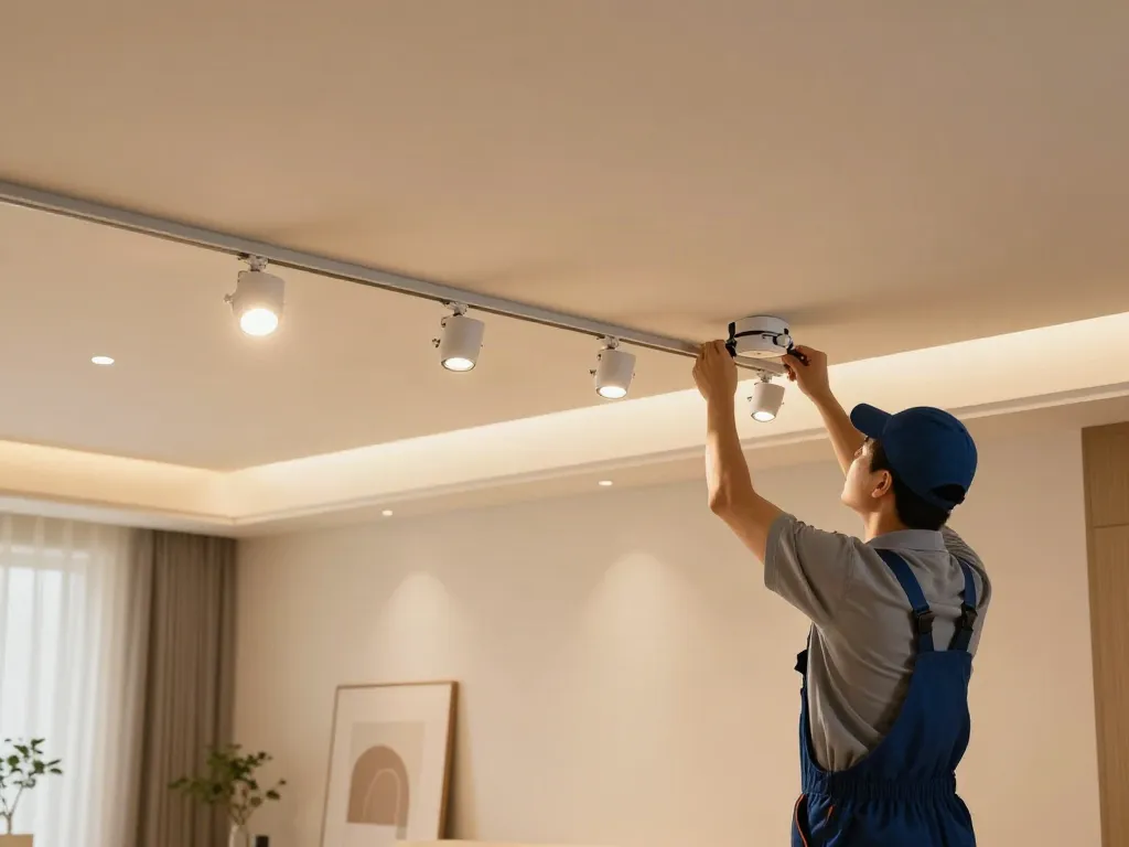 Instalare sina magnetică de iluminat LED de către un specialist local, oferind servicii de calitate pentru comunitate.