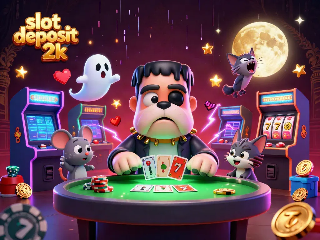 Engage in excitement with slot deposit 2k as characters play at a vibrant casino table.