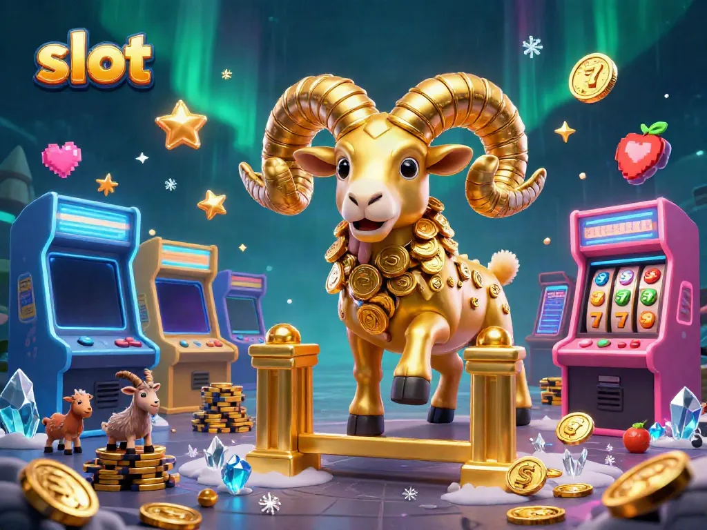 Slot permainan yang memikat dengan simbol buah dan jackpot, menampilkan domba emas berlari.