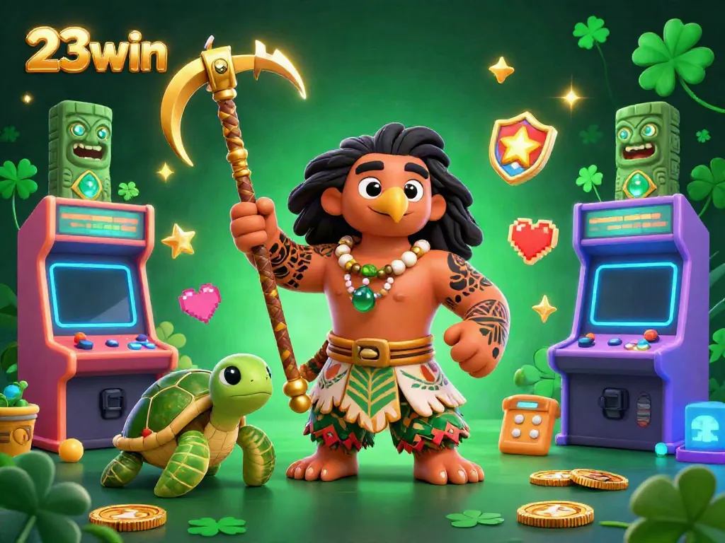 Engage with thrilling gameplay at 23win featuring a vibrant scene with colorful arcade elements.