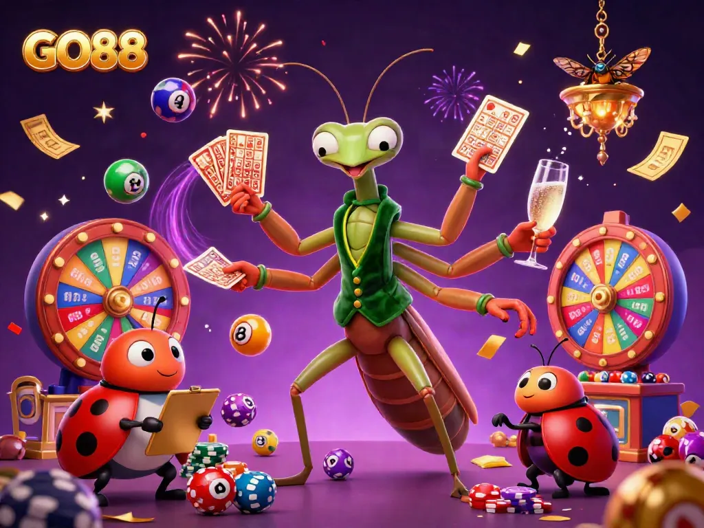 Experience winning strategies with GO88 in this vibrant casino illustration!