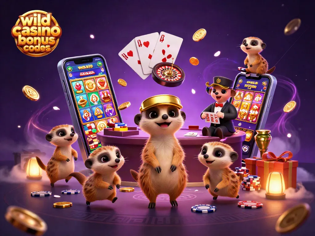 Meerkats orchestrating wild casino bonus codes operations in a vibrant casino scene.