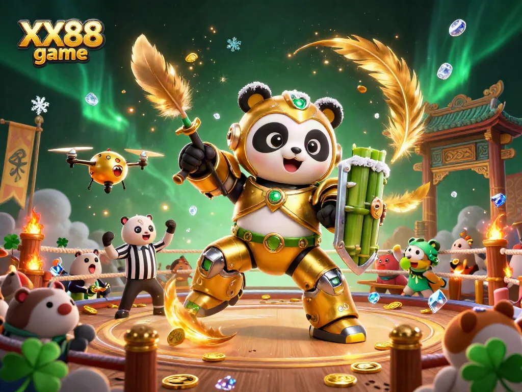 Experience thrilling action in the XX88 game with a golden panda pilot and an engaging arena.