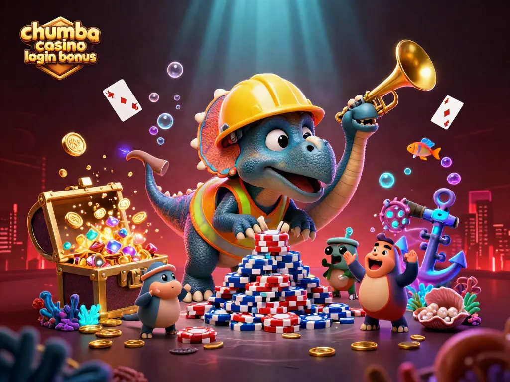 Engage with the thrilling chumba casino login bonus through this vibrant casino-themed illustrated scene.