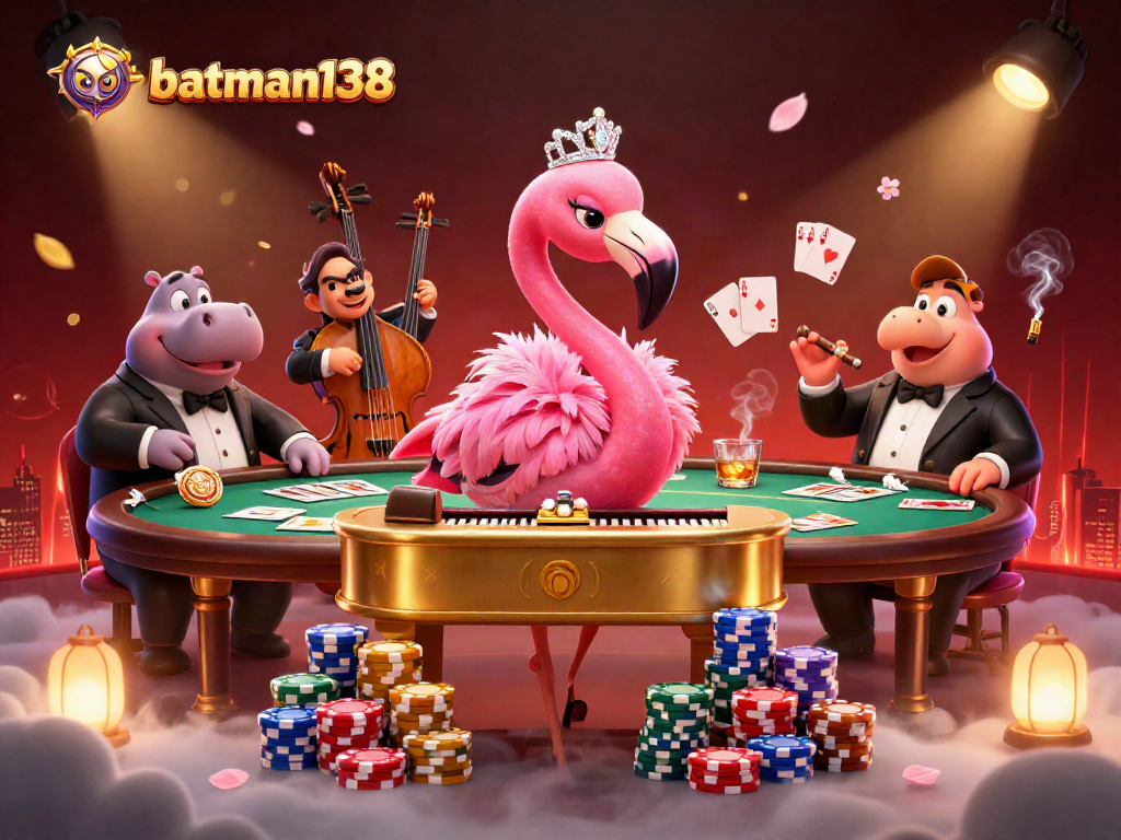 Experience thrilling action with batman138 as colorful casino characters entertain at a premium poker table.