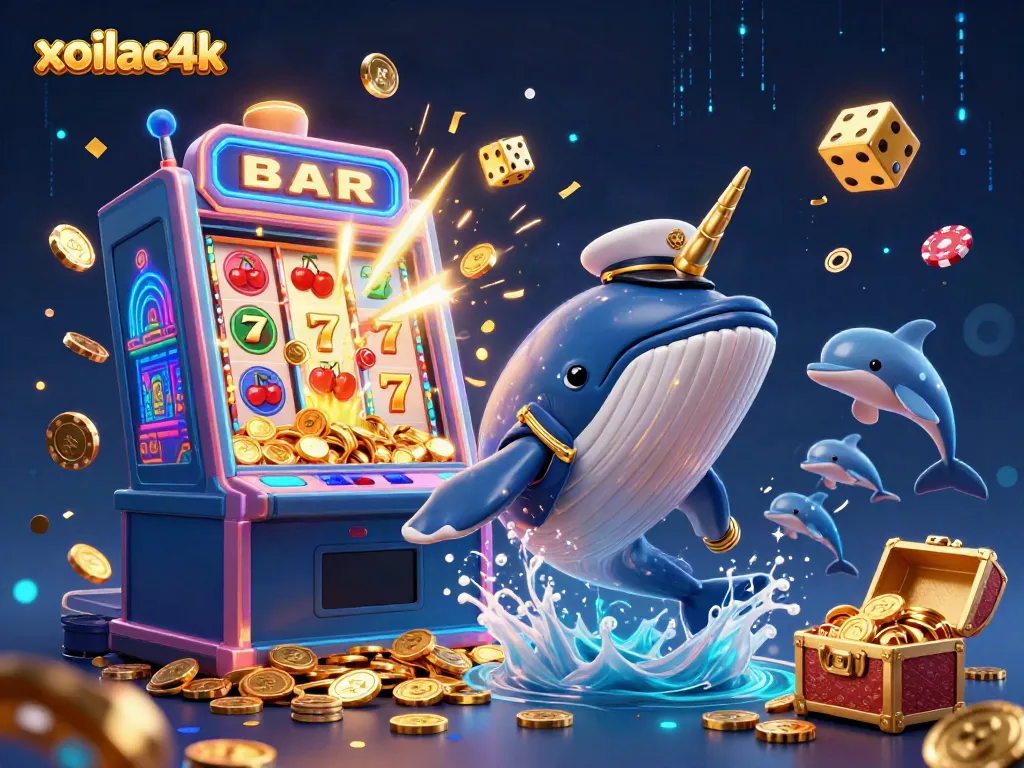 Watch the gigantic 3D whale and narwhal in a vibrant xoilac4k casino scene full of action and excitement.