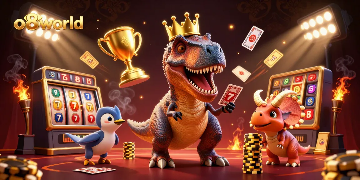 Experience thrilling casino action with o8world's playful characters in a vibrant gaming scene.