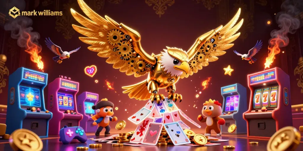 Experience the thrill of gaming with markwwilliams amidst a vibrant casino scene featuring a dynamic golden eagle.