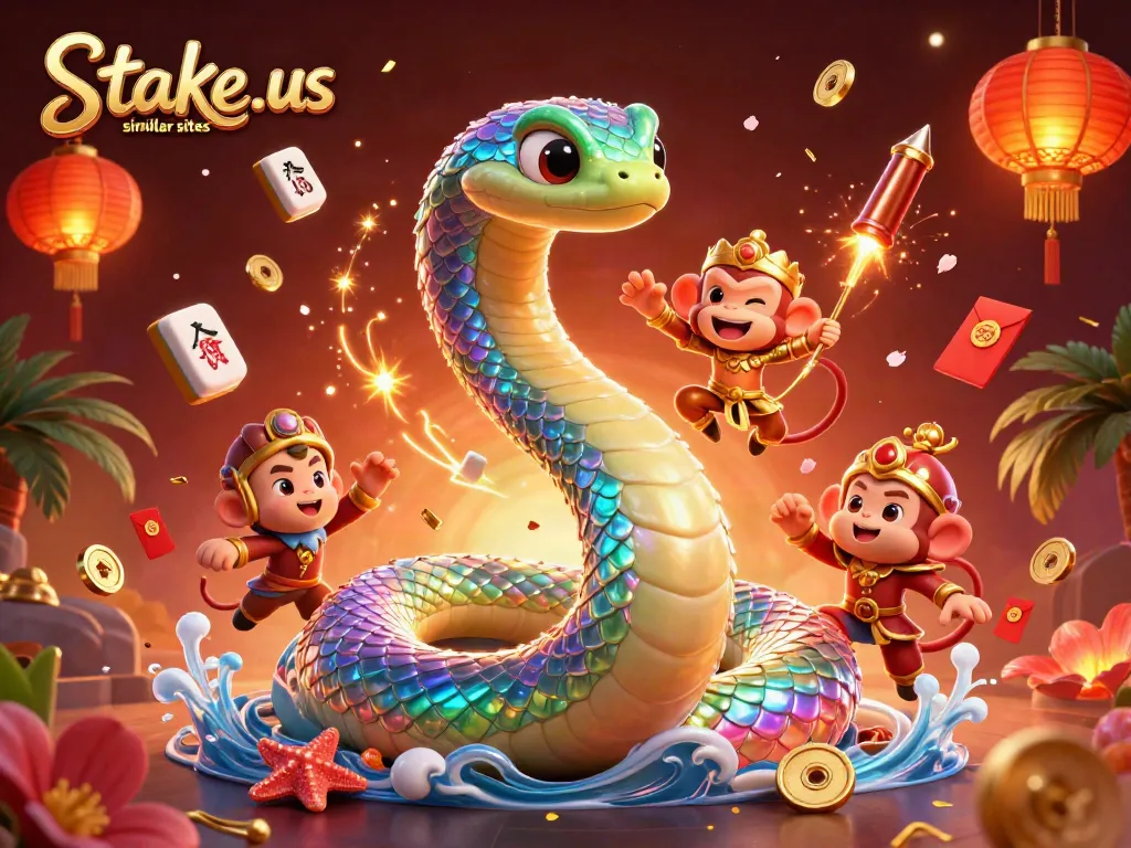 Engage in fun gameplay at stake.us similar sites with vibrant 3D cartoon elements and exciting casino imagery.