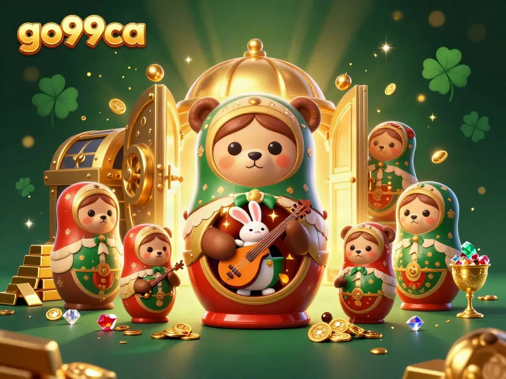 Experience thrilling gaming with go99ca's vibrant 3D casino scene featuring playful characters and gold treasures.