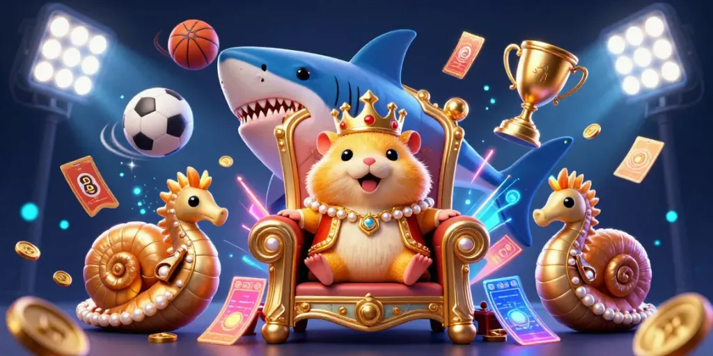 Experience the thrill of 88B Bet with a regal hamster king and sports elements in dynamic action.