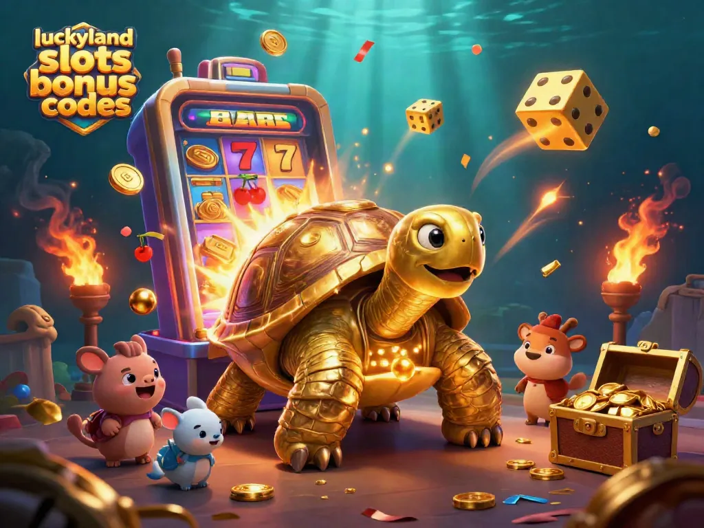 Play exciting games at LuckyLand Slots Bonus Codes with golden tortoise and jackpot explosion.