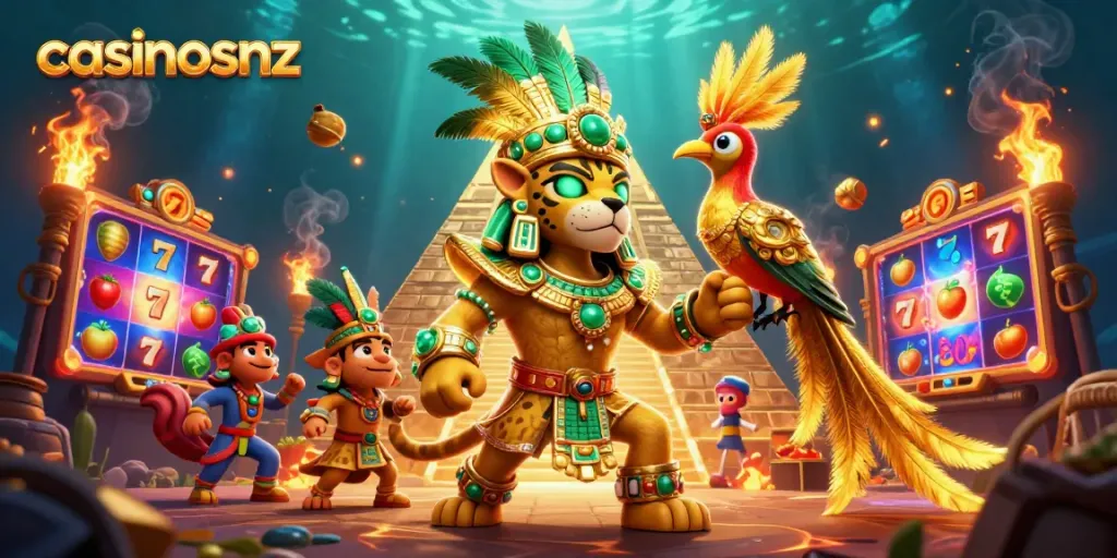 Experience the thrilling world of casinosnz with vibrant slot reels and golden elements
