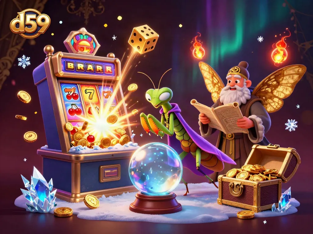 Experience thrilling slots with d59's dynamic casino scene featuring fortune tellers and jackpots.