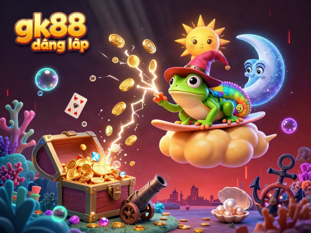 Experience thrilling golden coin storms and gaming excitement with gk88 đăng nhập in this dynamic illustration.