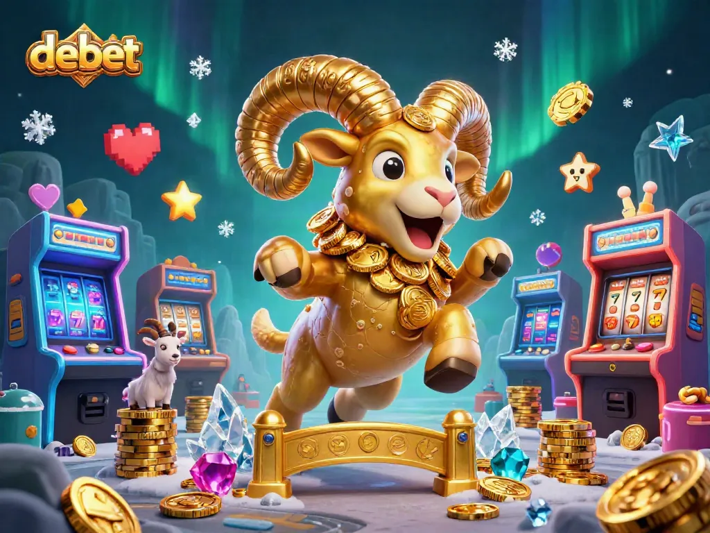 Experience the vibrant action of debet with golden ram and colorful casino elements in an engaging 3D scene.