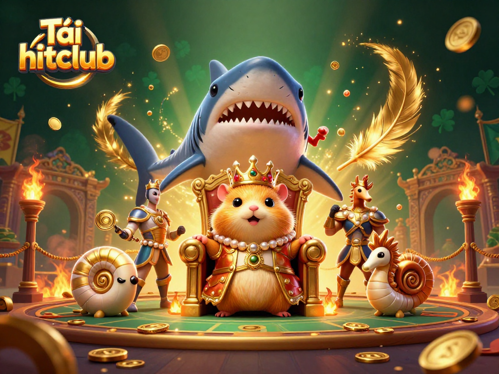 Tải hitclub for amazing casino experiences with the golden hamster king and vibrant game elements.