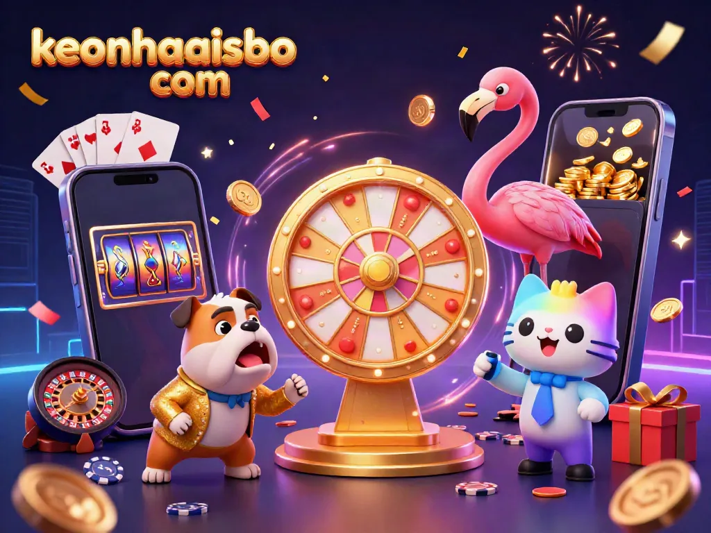 Engage with the vibrant gaming scene at keonhacaisbo com featuring animated characters, slot games, and prizes.