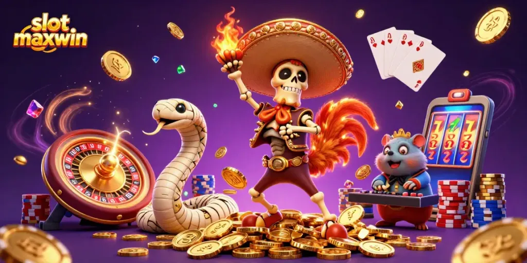 Experience slot maxwin glory with vibrant characters celebrating a big win in a casino.