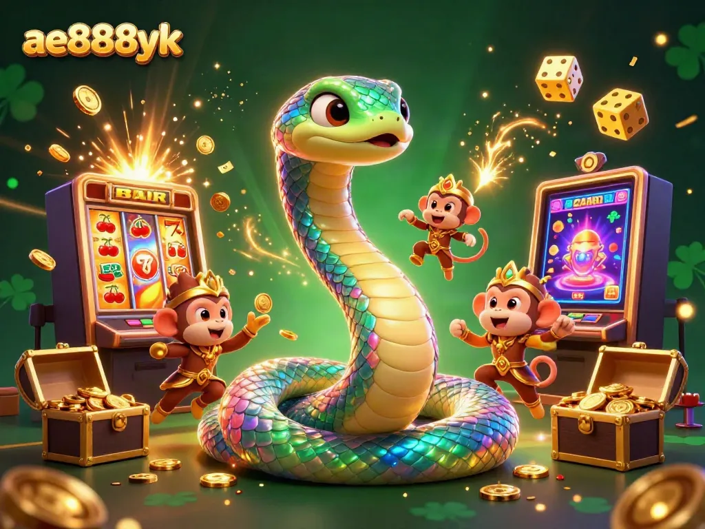 Win big with the exciting features of ae888yk in this vibrant casino illustration.