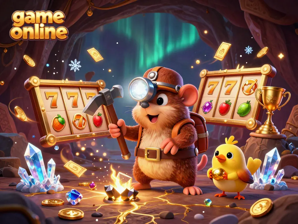 Engage in thrilling game online experiences with a treasure hunter mole exploring a gem-filled cave.