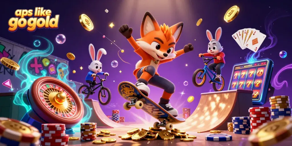 Play slots and win big with apps like go go gold featuring dynamic gambling elements and vibrant cartoon characters.