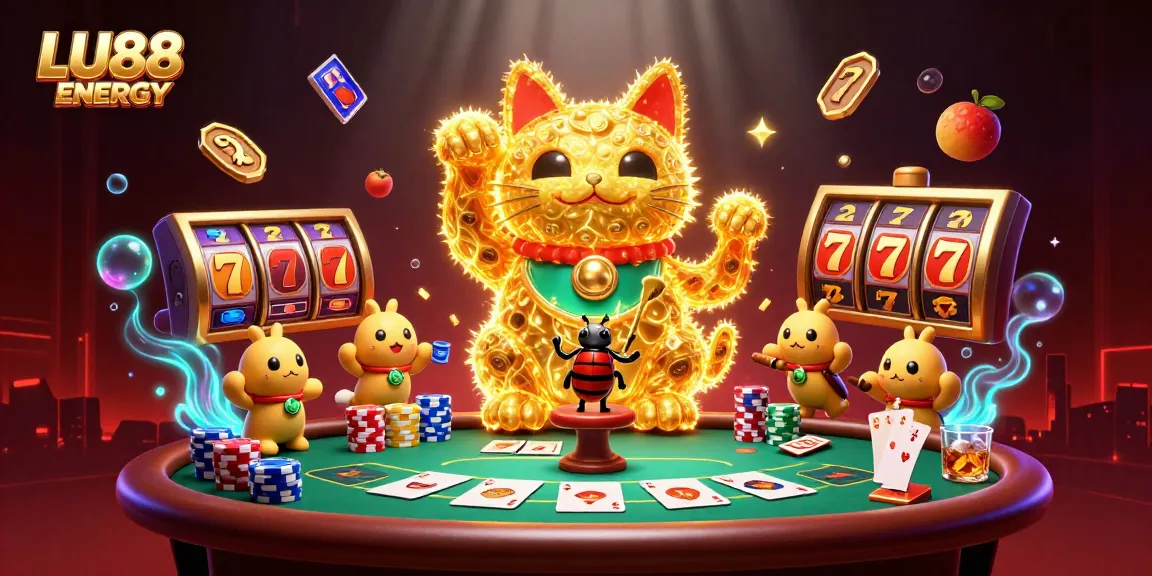 Experience thrilling action with LU88 ENERGY in a vivid casino scene filled with lucky symbols and dynamic bets.