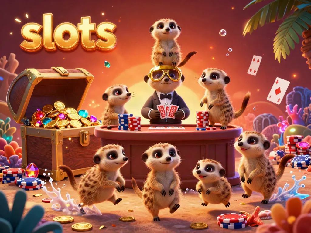 Experience thrilling slots action with meerkats running a vibrant casino, showcasing elaborate gameplay and dynamic visuals.