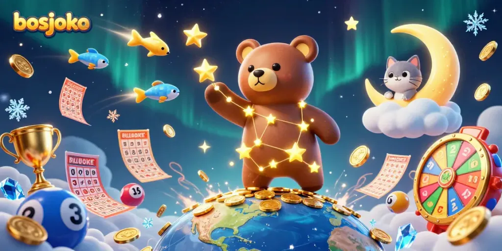 Experience exciting gambling wins with bosjoko's vibrant lottery scene and characters.