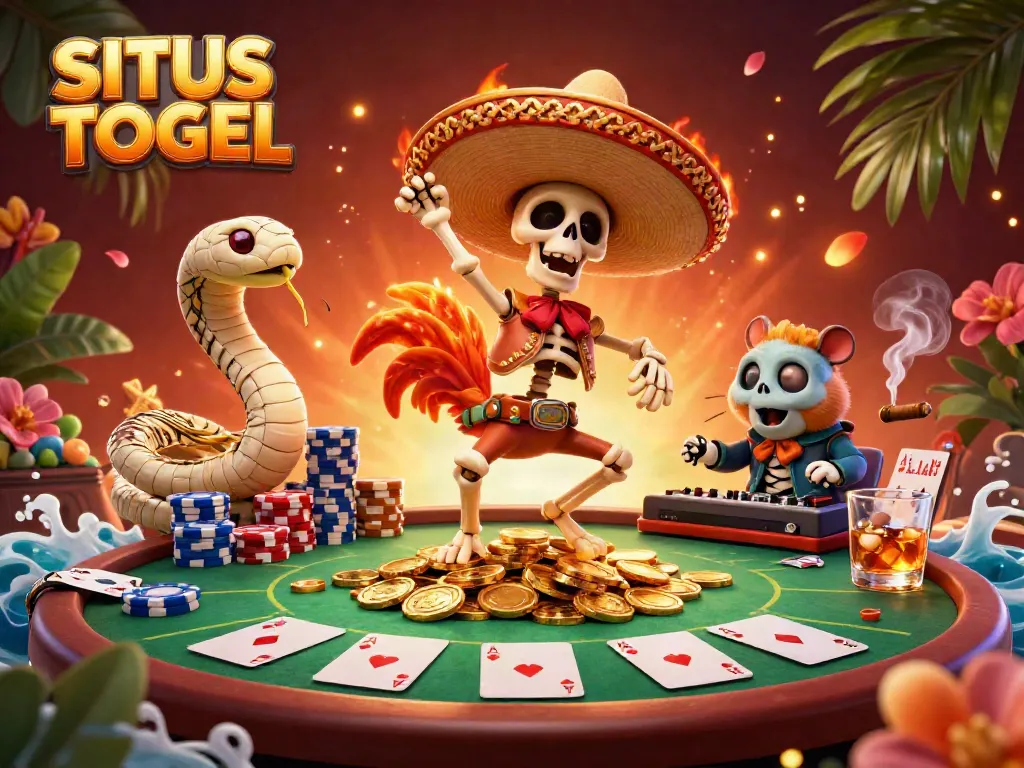 Merayakan kemenangan di SITUS TOGEL dengan karakter kartun 3D yang bersemangat, bermain bersama di meja poker yang meriah.