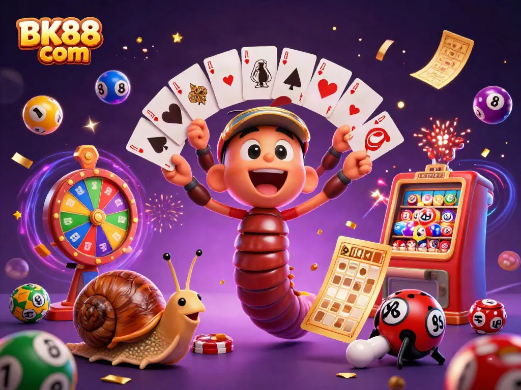 Engage in thrilling gameplay with BK88 com, featuring a lively cartoon casino scene.