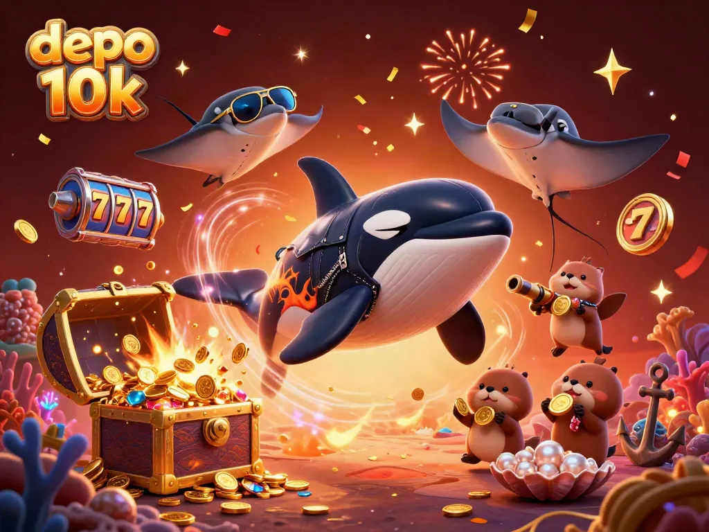 Engage with the vibrant scene of depo 10k featuring characters and dynamic casino elements in a colorful underwater adventure.